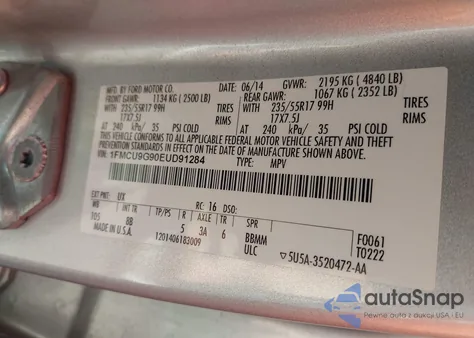 2014 Ford Escape Se z USA, uszkodzony, nr VIN 1FMCU9G90EUD91284